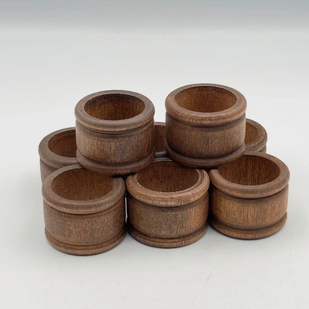 Vintage Dark Brown Wood Napkin Rings Set of 8‎ Rustic Farmhouse Table Decor